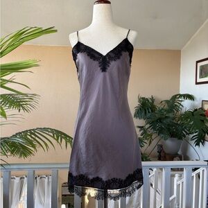 Gray & Black Silk Lace Samantha Chang Slip Dress